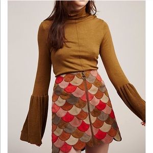 Free People Mustard Ruffle Fan Pullover Sweater